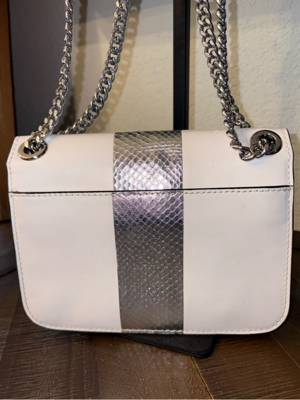 Michael Kors White Crossbody with Silver Snake-Texture Stripe - Picture 5 of 10